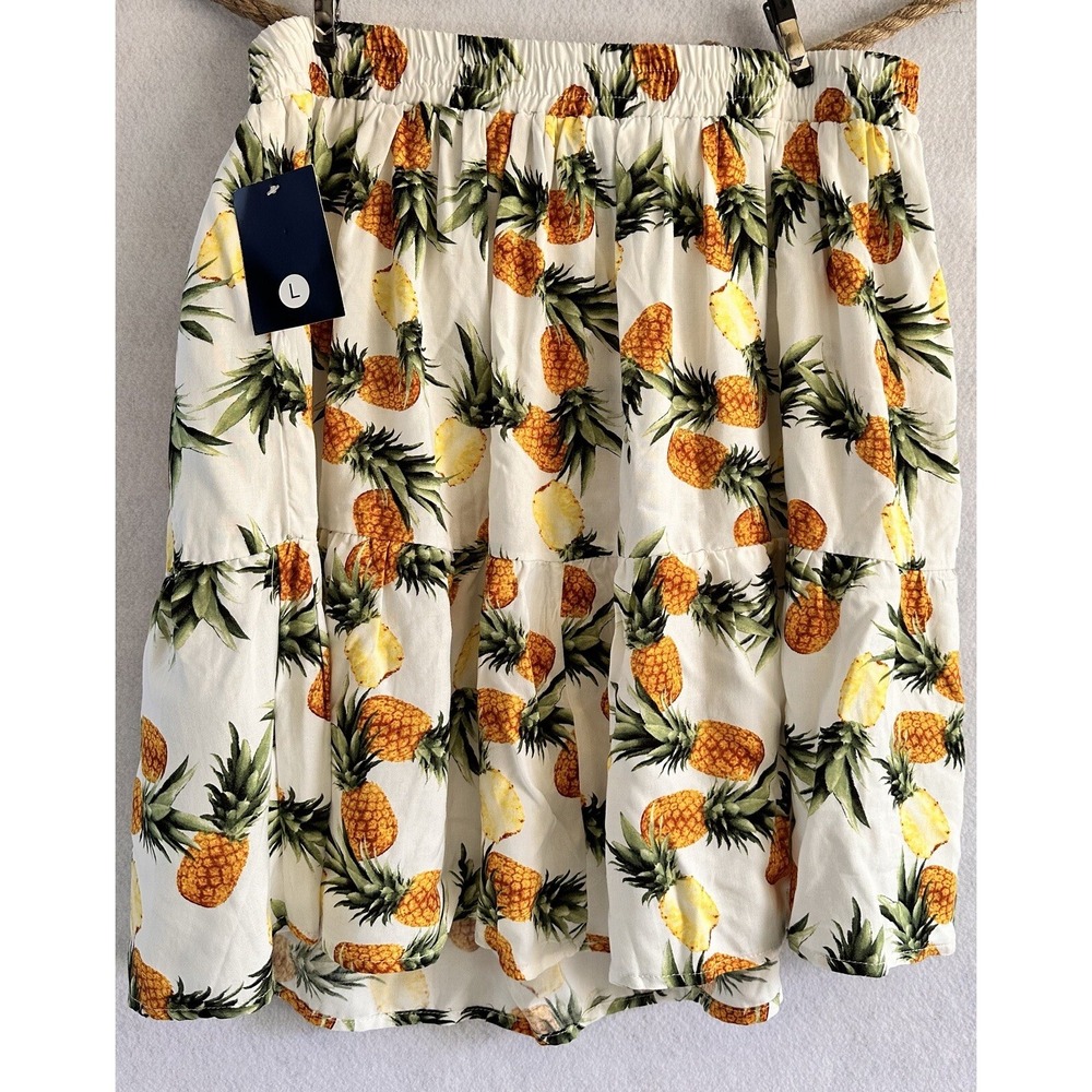 Messini Hawaiian Tropical Mini Skirt Sz L Pineapple Rayon Soft NWT